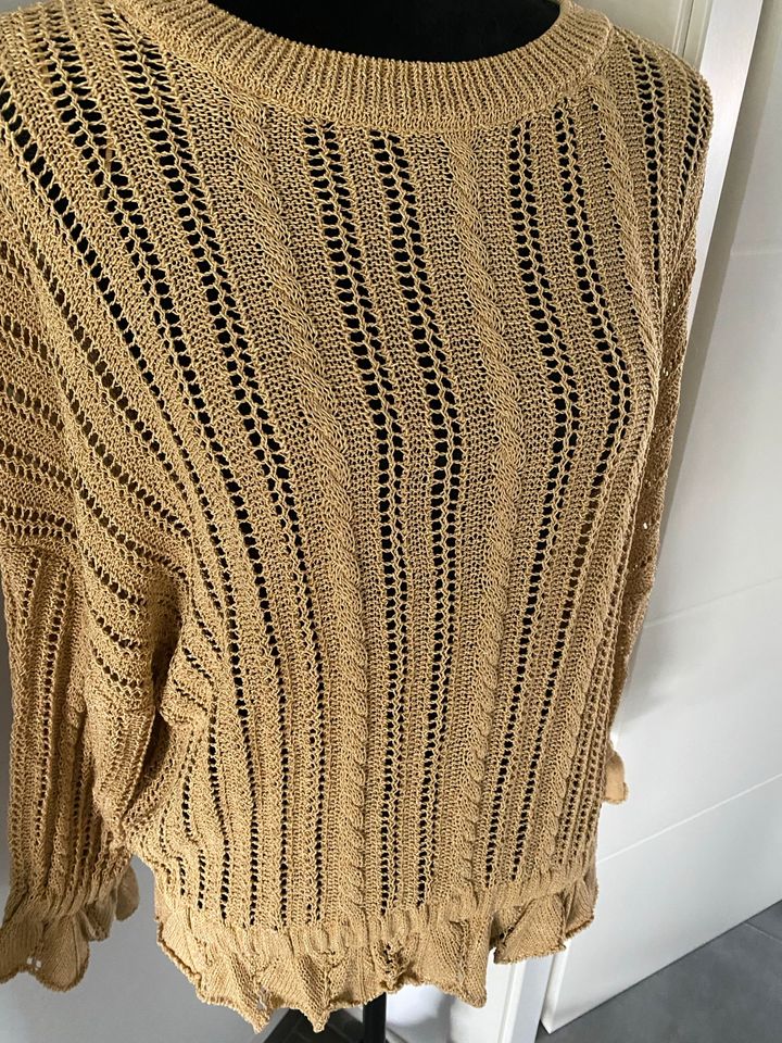 Zara Pullover beige goldfarben Rüschen L in Saarbrücken