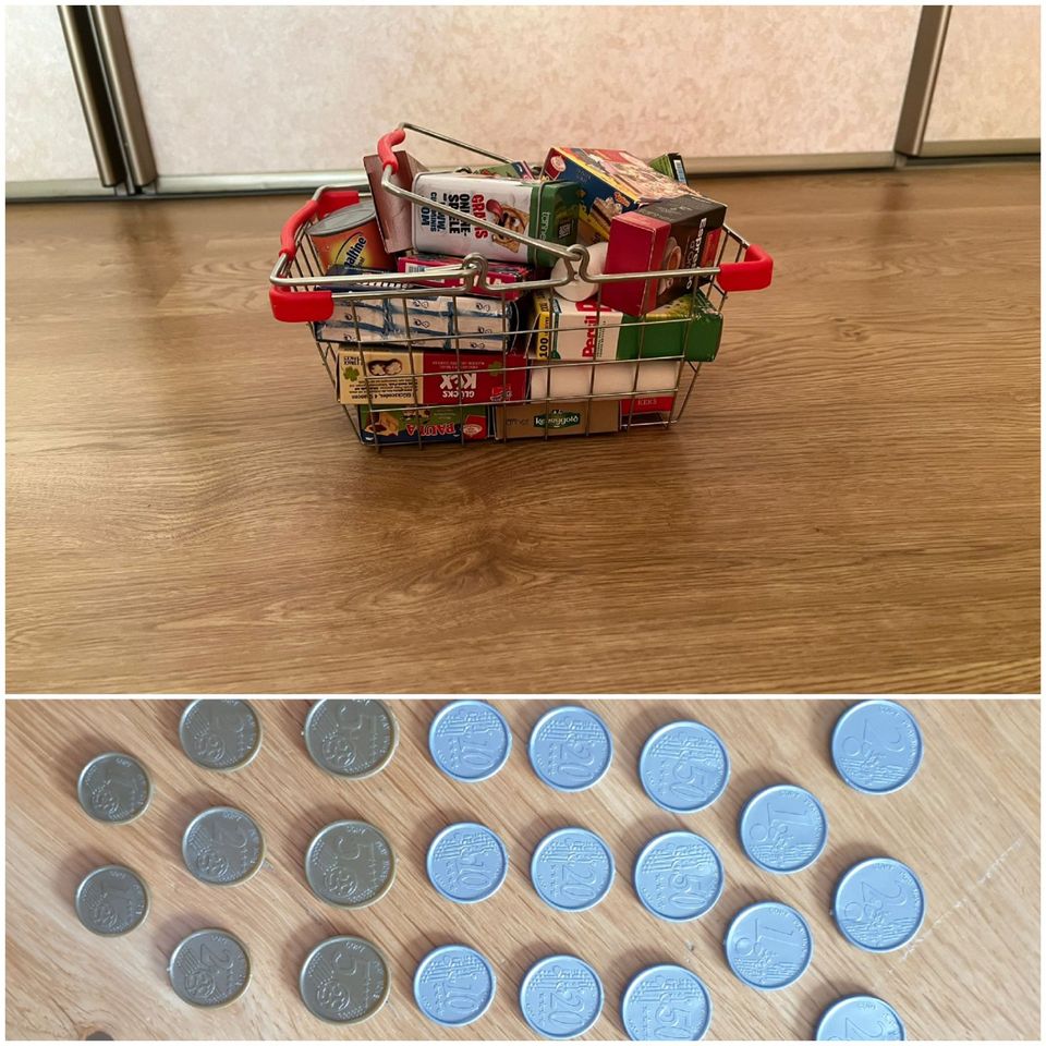 Einkaufskorb Zubehör Spielgeld Münzen für Kaufladen Spielküche in Duisburg