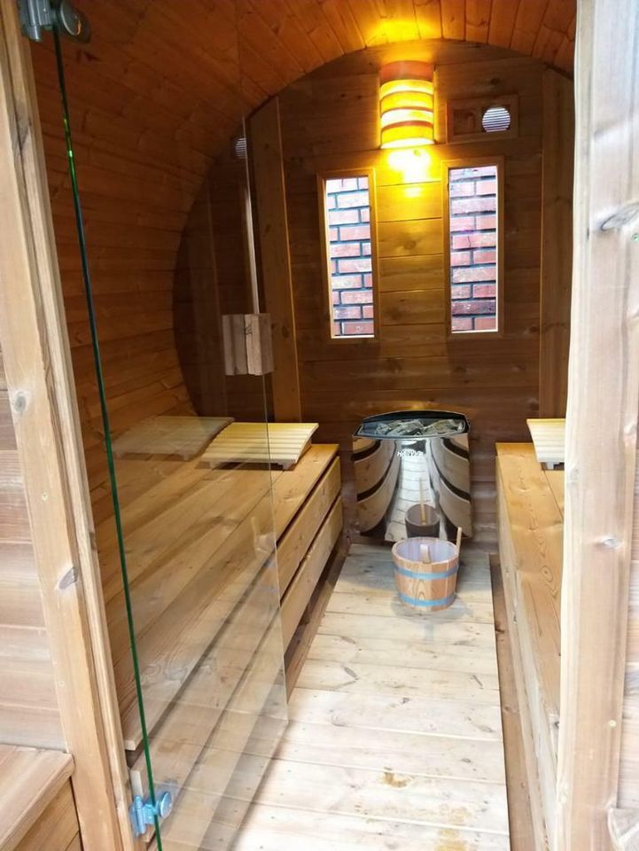 SAUNA Thermoholz 3m Ø NEU Fass Saunafass 2 RÄUME Fasssauna Banja in Hüllhorst