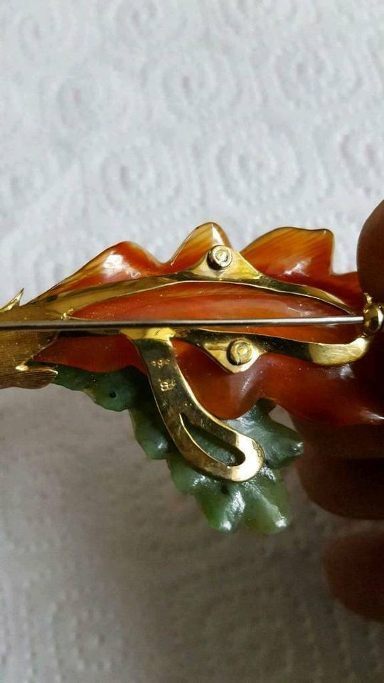 Brosche 585 Gold Jagd Jade  Grandel Tracht Anstecknadel in Ehningen