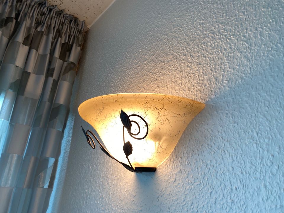 2 Wandlampen mit Blattranken verziert Metall braun und Milchglas in Aachen