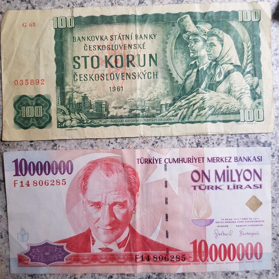 Geldschein Banknoten Türkei Polen CSR CSSR Lira Zloty in Plau am See