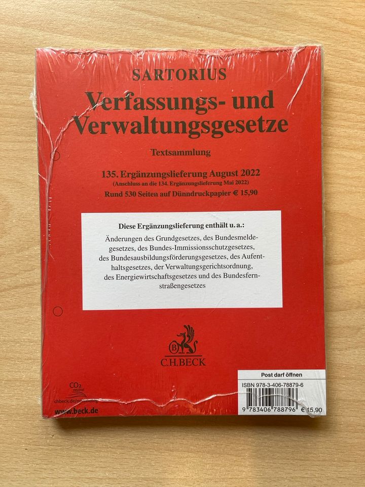 135. Ergänzungslieferung Sartorius Verf.- und Verw.gesetzte in Bückeburg