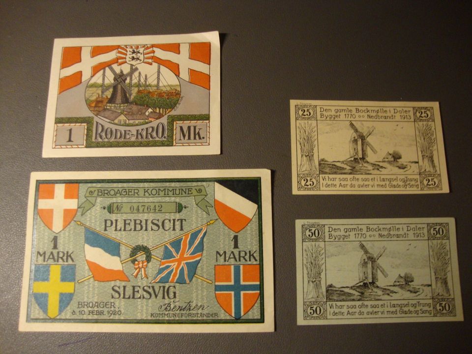 4 x NOTGELD v.Feb./ Apr. 1920, Deutsch / Dänische WÄHRUNG ab 3.-€ in Thumby