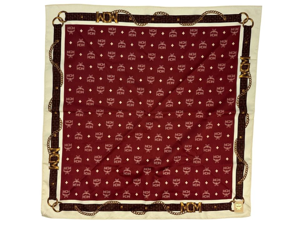 MCM Bandana Tuch Damen Schal Baumwolle Bordeaux Rot Creme Gold in Schleswig