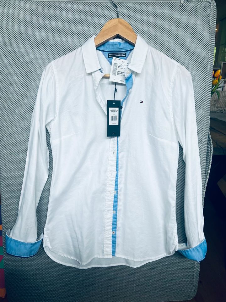 Tommy Hilfiger Bluse Gr. 34 XS Jenna Shirt Weiß Blau Business neu in Weißenburg in Bayern