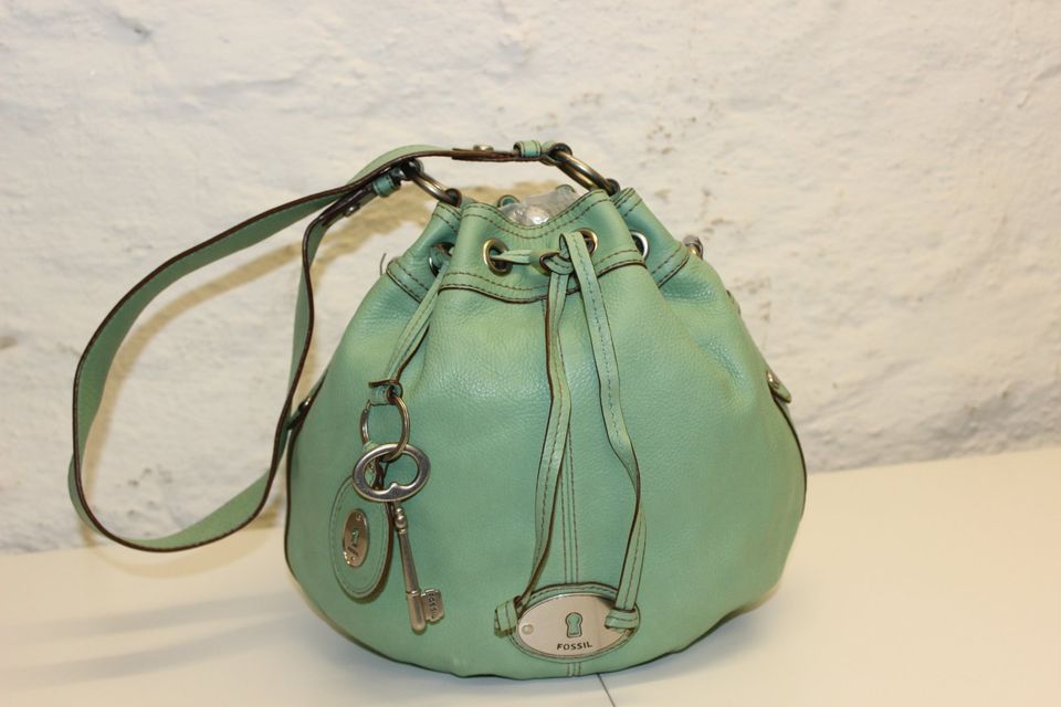 FOSSIL Maddox Drawstring Handtasche Schultertasche Leder Mintgrün in Duisburg