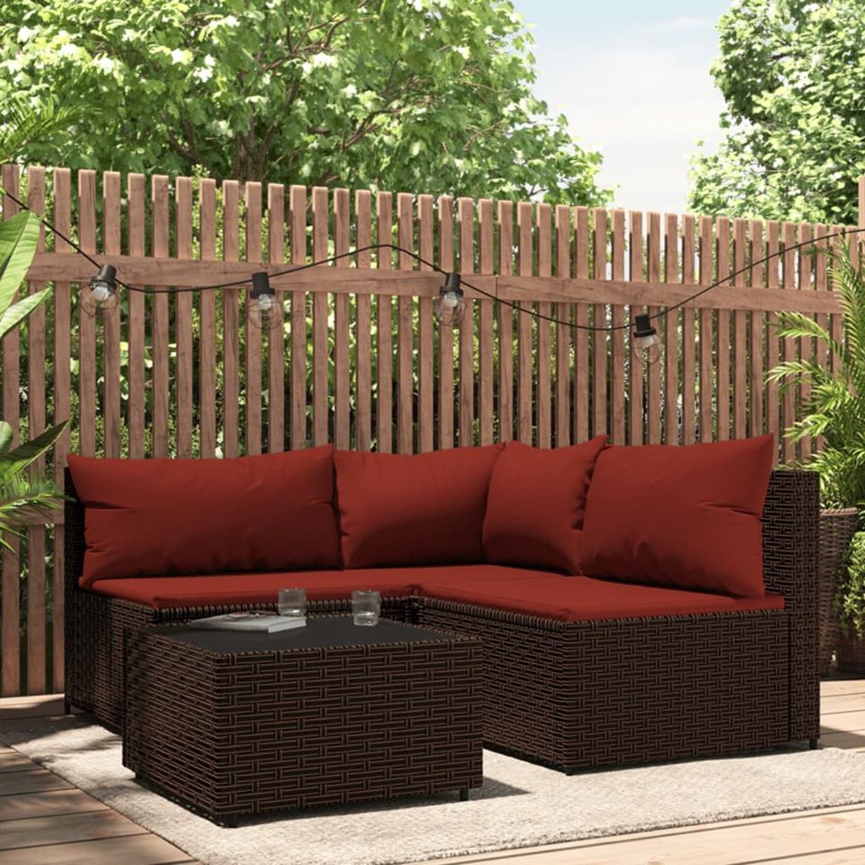 4-tlg. Garten-Lounge-Set mit Kissen Poly Rattan in versch. Farben in Helsa