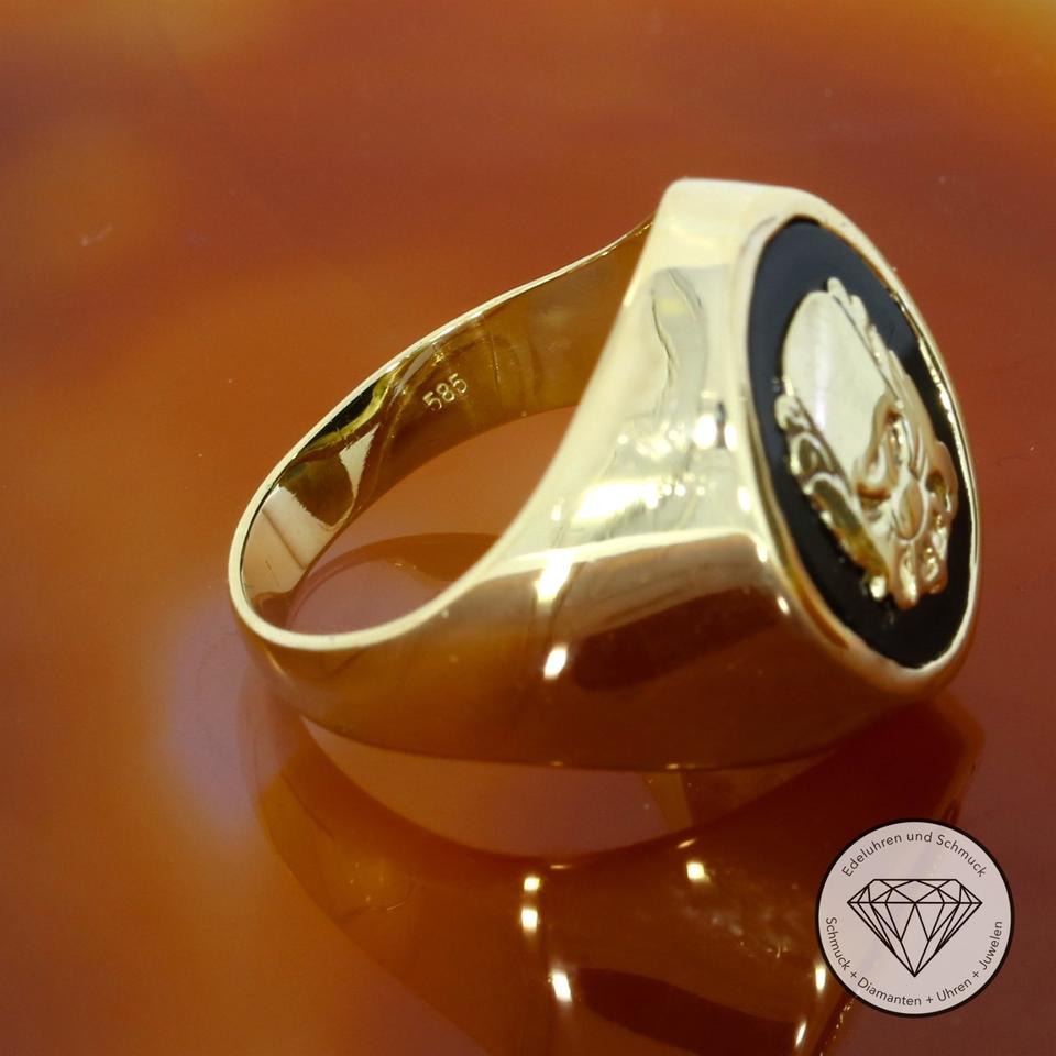 M*180399 WERT 2150,- Onyx Wappen Siegel Ring 585 Gold 14 KT XXYY in Essen