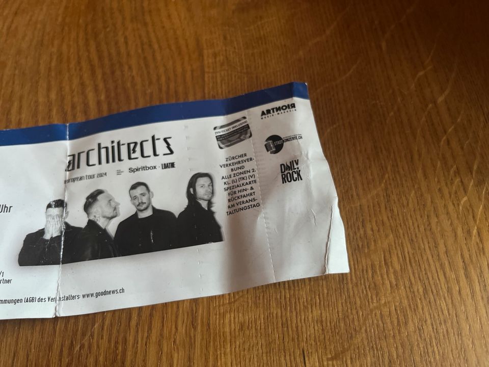 Architects Konzert Ticket Sammler vom 07.02.2024 Zürich Rar in Rheinfelden (Baden)