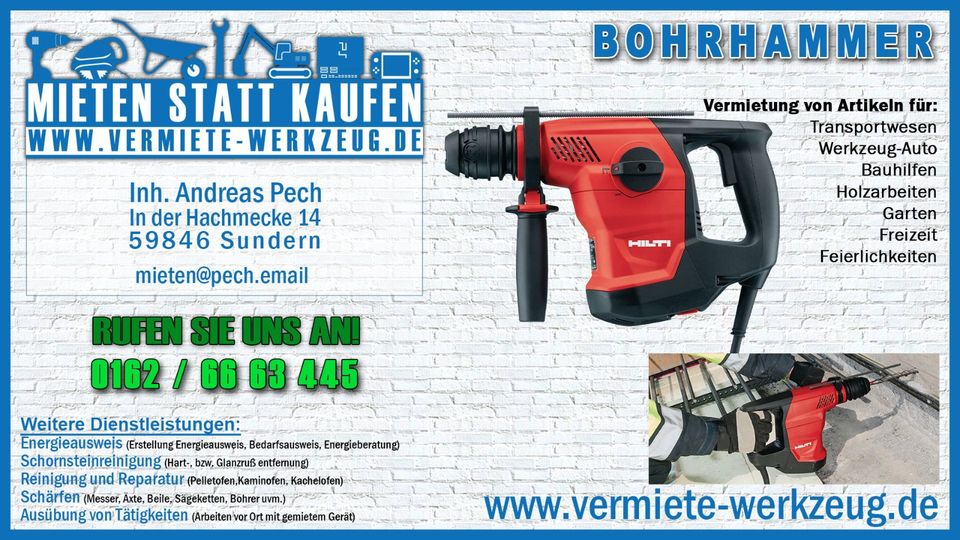 ⚡ Mieten Kombihammer groß Bohren und Meißeln Bohrhammer Hilti ⚡ in Sundern (Sauerland)