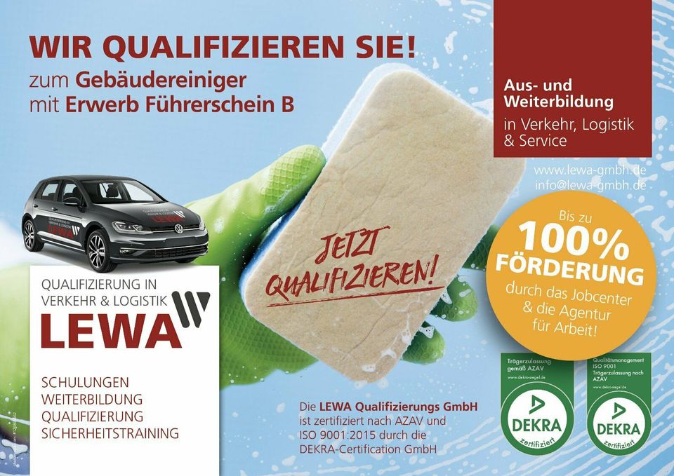 Weiterbildung z.Gebäudereiniger mit / ohne Führerschein Pkw [KI] in Kiel