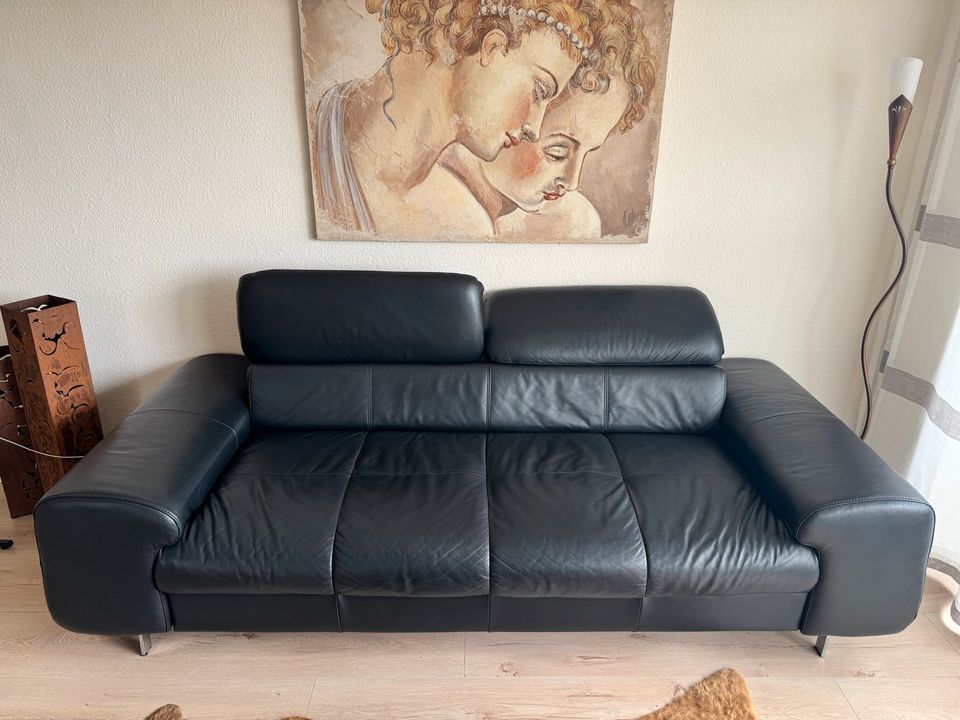 Ledercouch schwarz Leder Sofa Couch aus echtem Kalbsleder 220cm in Bocholt