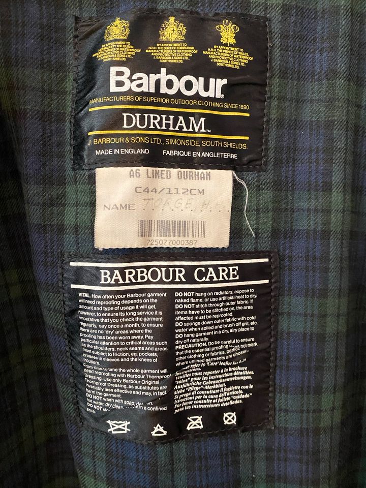 Vintage Barbour Wachsjacke Classic Durham in Gießen