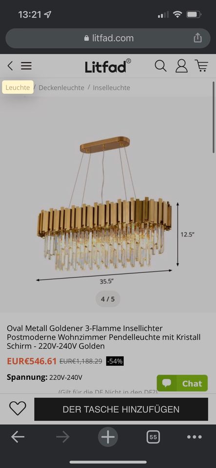 Kronleuchter Lampe Deckenleuchte Metall Gold Kristall in Gelsenkirchen