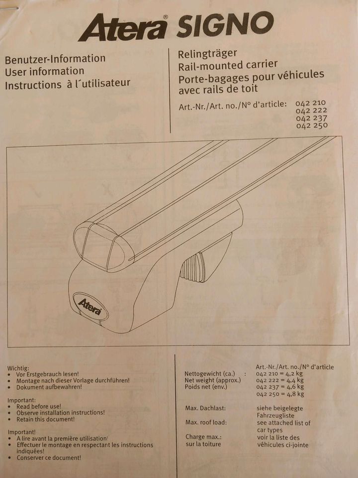 Atera 2Relingträger,3Fahrradträger zu verkaufen in Eisenberg 