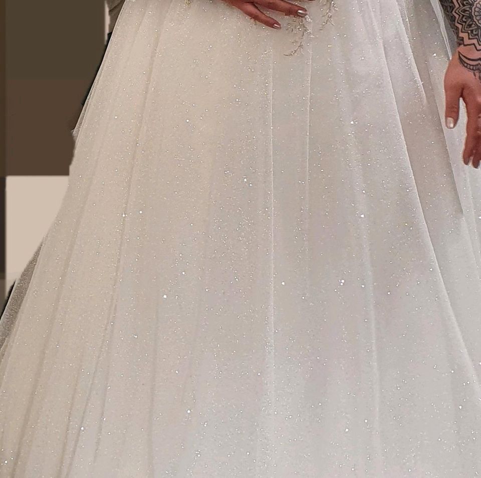 Brautkleid (OW 113 cm , TW 96 cm, HW 130 cm) + Reifrock Größe L in Aubstadt