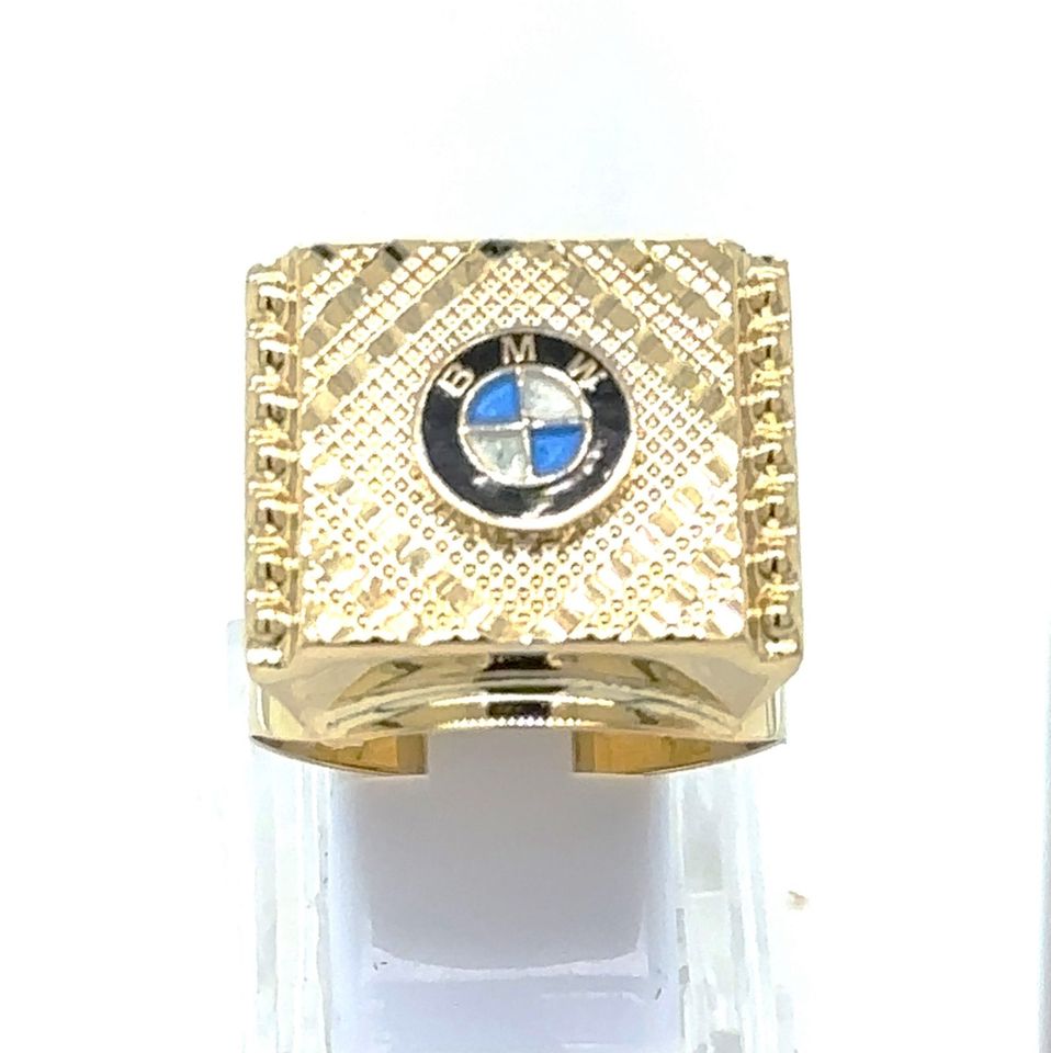 14K 585 Gold BMW Unikat Emaille Goldschmiede Design Mann Herren Ring RG 75  Neuwertig Echtschmuck Top Geschenk Geschenkeset Weihnachten Händler DHL