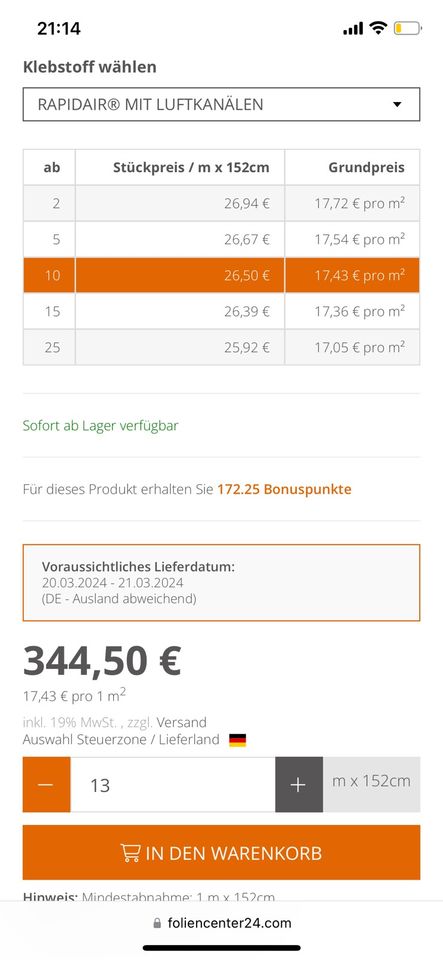 Autofolie / premium  13 Meter in Rüsselsheim