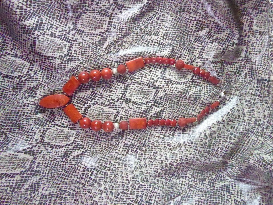 hübsche, HALSKETTE , rot und silbern, 36 rote echte Steine in Springe
