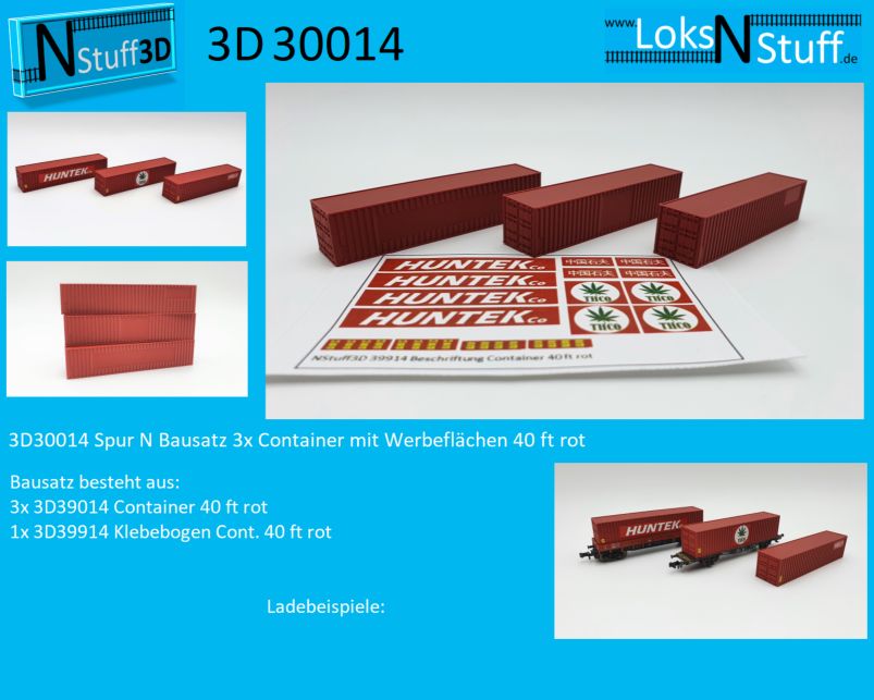 3D30014 Spur N Bausatz 3x Container Werbeflächen 40ft rot in Eschwege