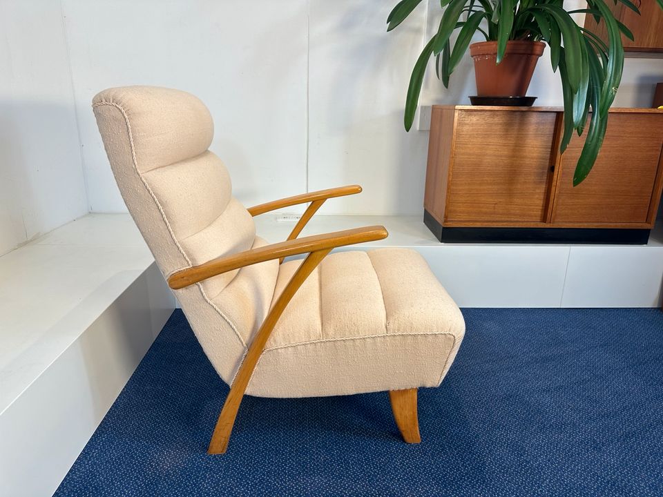 REDUZIERT ! Mid Century LOUNGE CHAIR Armchair BOUCLÉ BEZUG in Centrum