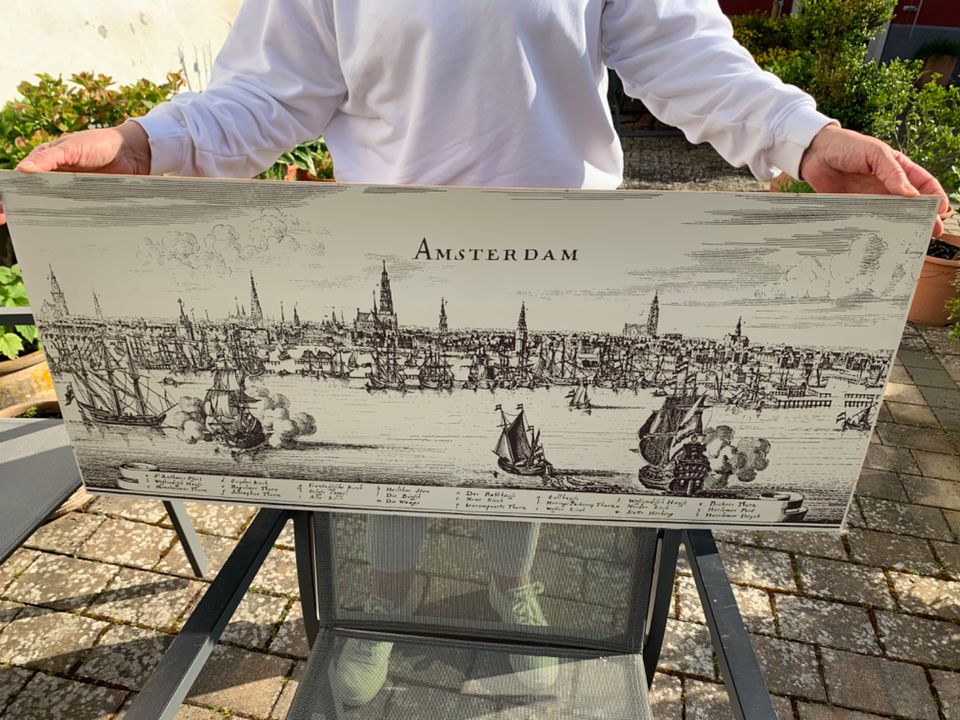 Bild auf Holzplatte Amsterdam Hafen 95x40cm in Mainaschaff
