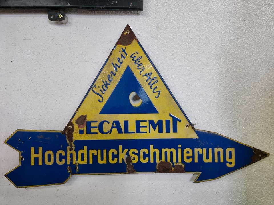 ❌️ Altes SAARBERG Emailleschild TECALEMIT Grube Maybach in Heusweiler