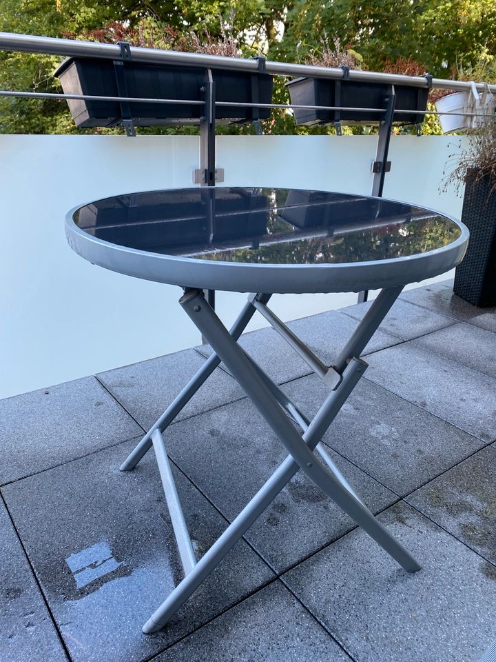 Tisch Gartentisch rund grau Glasplatte 70cm klappbar Klapptisch in Hamburg