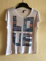 Basic T-Shirt, weiß mit buntem Aufdruck im VT, Gr. 38/40 Thüringen - Gera Vorschau