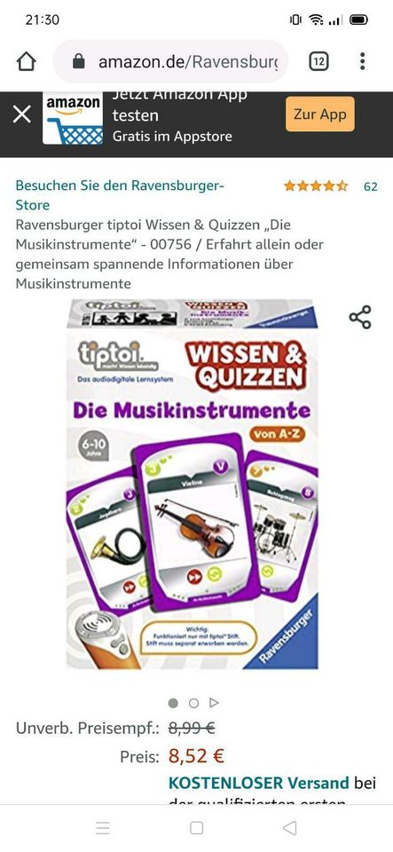 Ravensburger tiptoi Wissen & Quizzen „Die Musikinstrumente“ - 007 in Bayern  - Schwabach | eBay Kleinanzeigen ist jetzt Kleinanzeigen