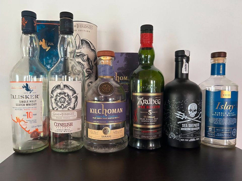 6 Whisky Flaschen leer, Schottland Single Malt Game of Thrones in Monheim