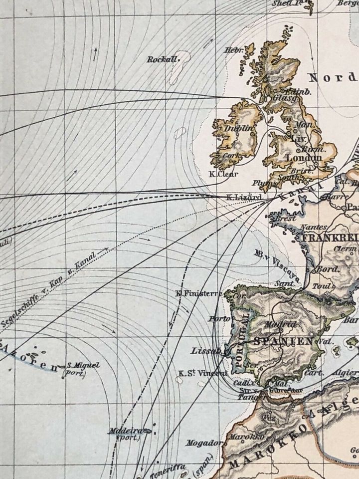 Alte Landkarte um 1897: der Atlantische Ozean in München