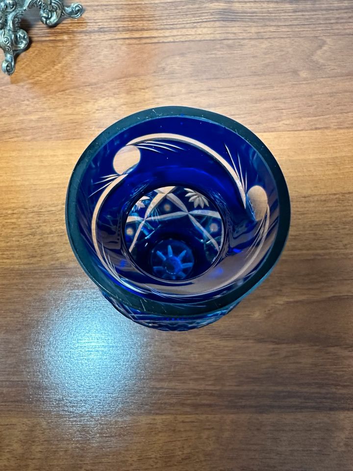 Vase Glas Kristall Geschliffenes Blau Vintage in Schwedt (Oder)