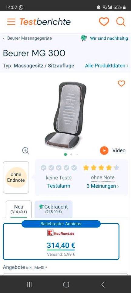 Beurer Shiatsu-Sitzauflage MG 300 60 W Schwarz in Sonthofen