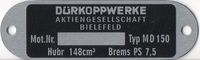 Dürkopp Typenschild, Alu, Blanko, Neu Moroeead, Oldtimer Nordrhein-Westfalen - Kalletal Vorschau