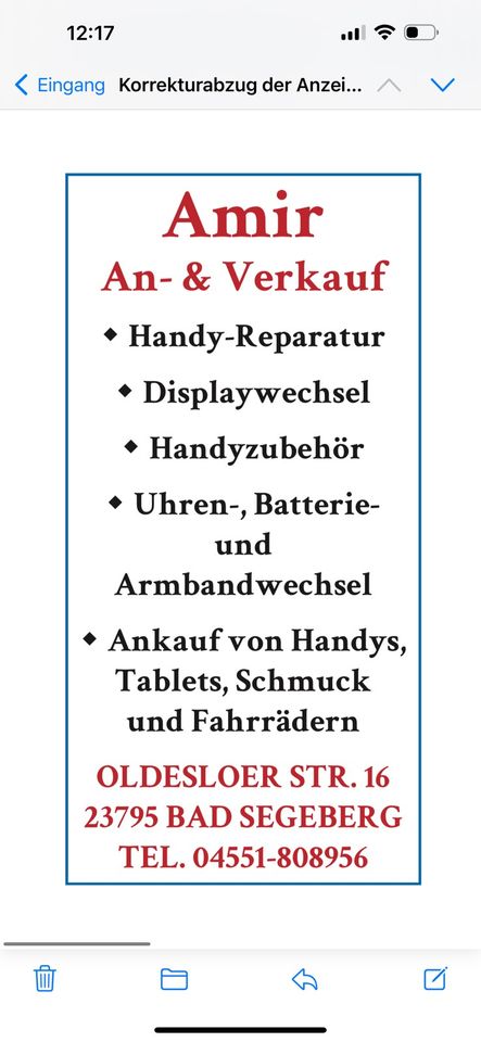 Handy Reparatur , Displaywechsel, Akkuwechsel usw... bei Amir in Bad Segeberg