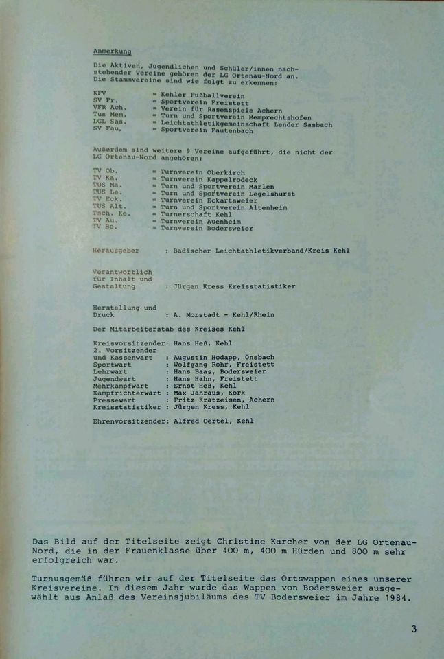 Bestenliste 1983 Leichtathletikkreis Kehl in Willstätt