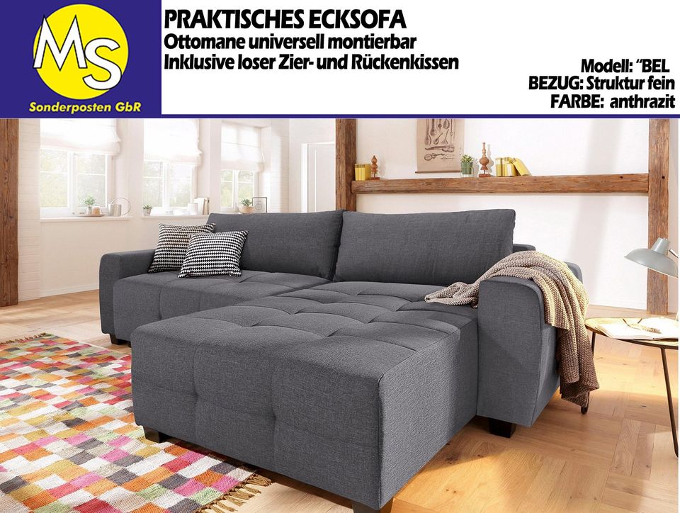 Sofa Couch Wohnlandschaft L Form inkl. Federkern Struktur anthraz in Mettingen