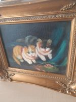 Kleines Gemälde Porträt mit 2 Katzen Ölgemälde fein Gerahmt Herzogtum Lauenburg - Mölln Vorschau