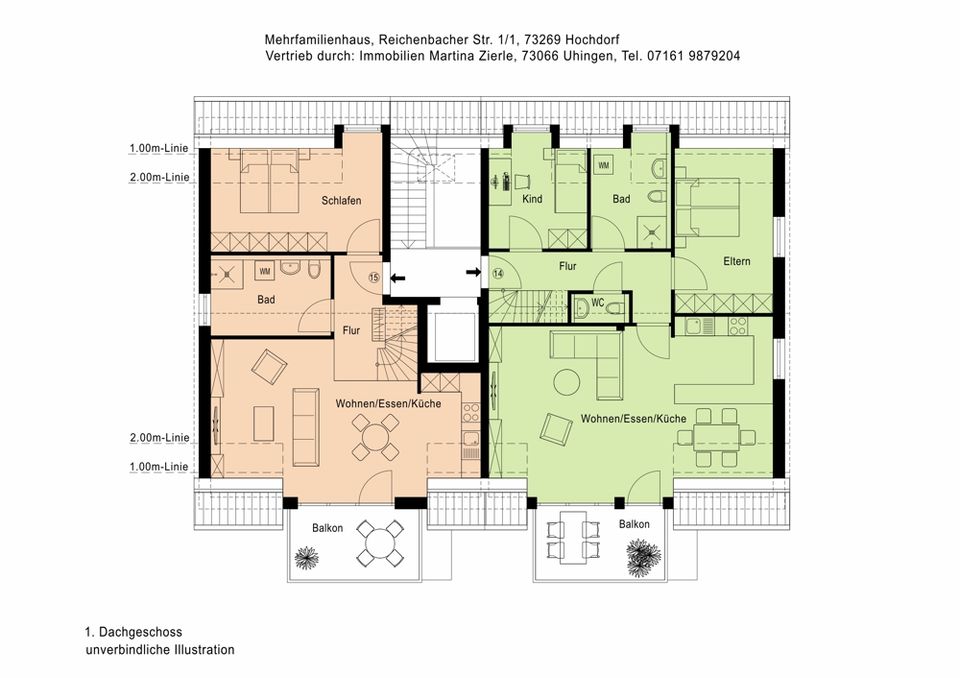 Neubauprojekt in Hochdorf, 3-Zi.-Maisonnettewhg., 1.+2.DG, 2 Balkone, KfW55, Aufzug, Tiefgarage! in Hochdorf