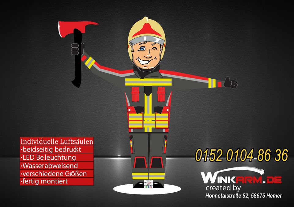 Winkarm beleuchtete personalisierte Werbefigur  1,60 Meter in Hemer