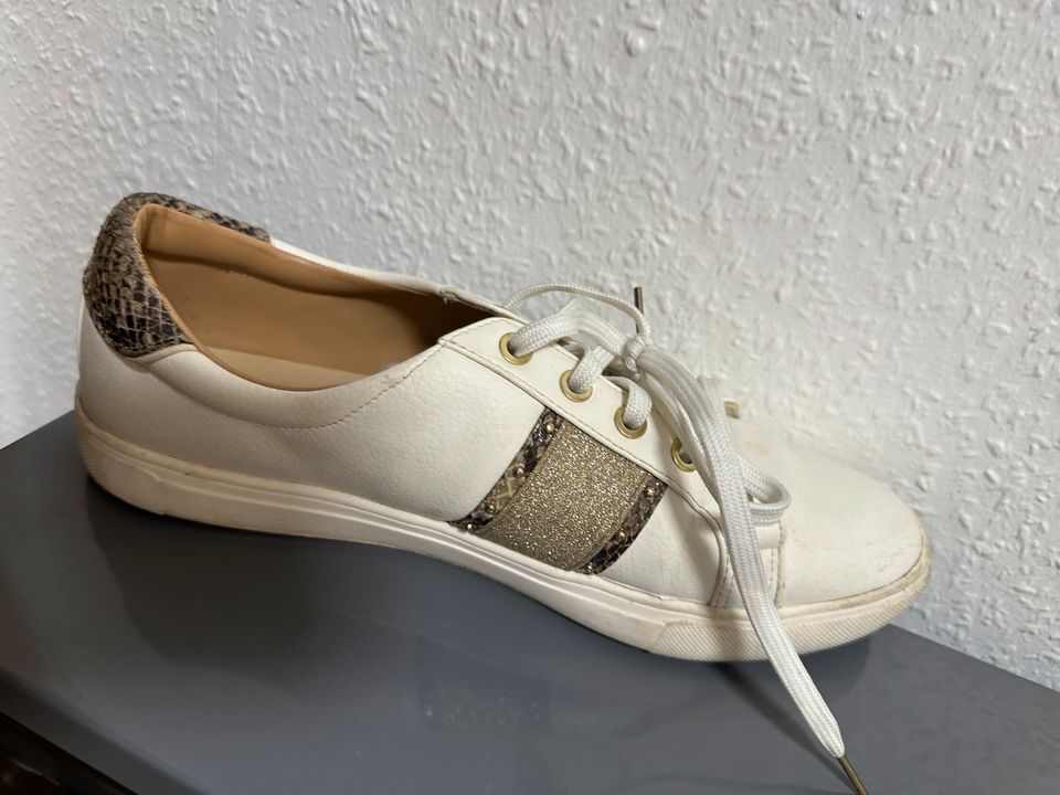 H&M Sneaker Schuhe 41 Gold Glitzer Weiß elegant Sport Hochzeit in Essen