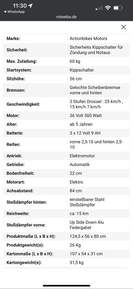 Kinder Motorcross Elektro unbenutzt in Schauenburg