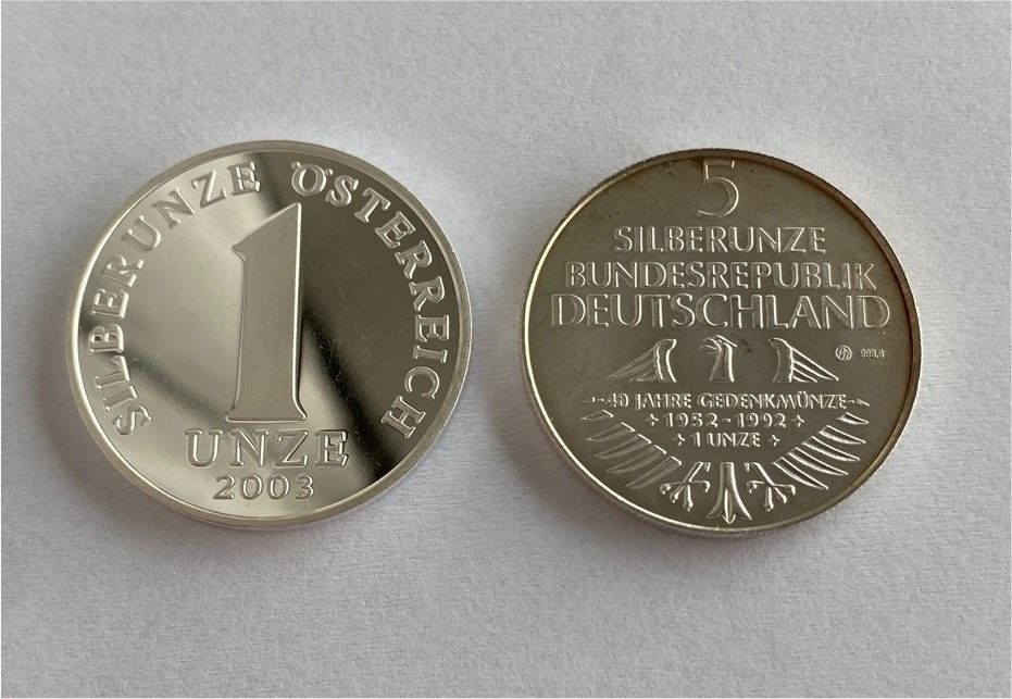 2 x 1 Unze Silber Feinsilbermünze Silber 999 in Roding