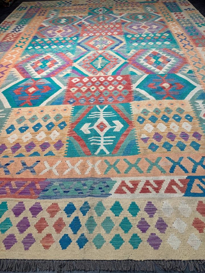 Afghan Kelim 249x348 blau Handgewebt Kilimteppich rug wolle in Berlin