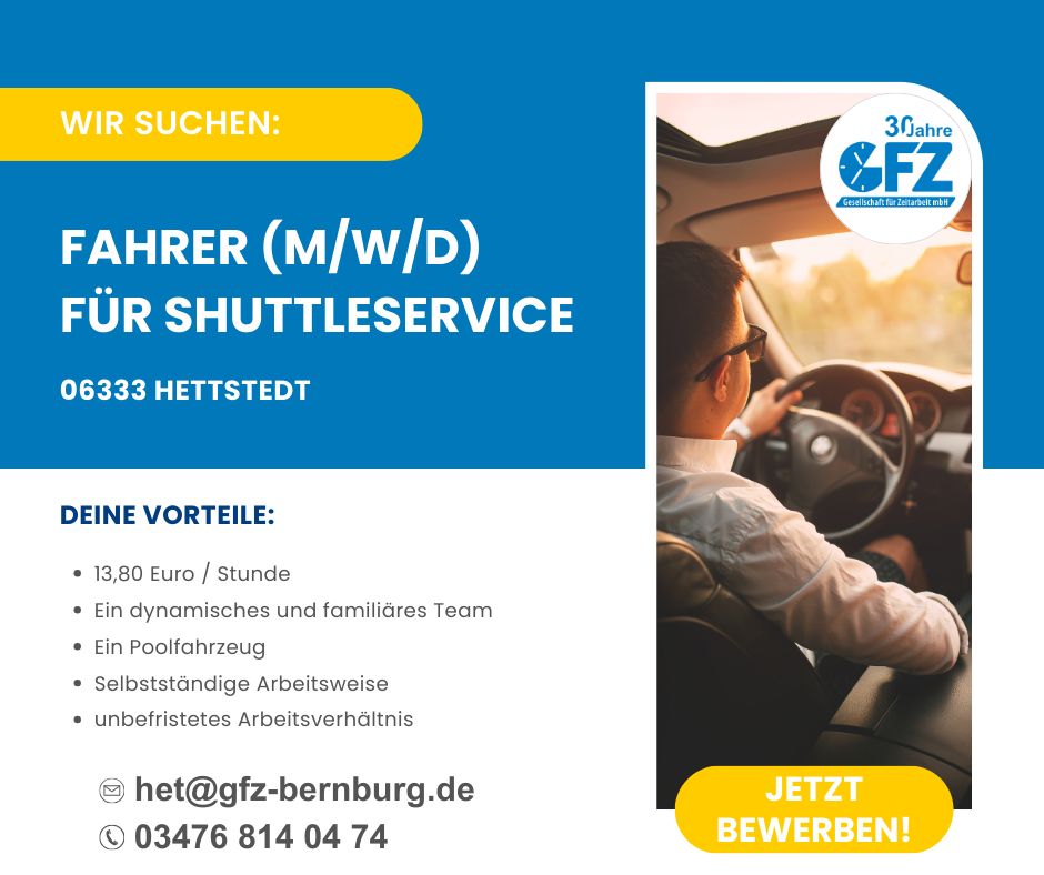 Teilzeitjob: Fahrer (m/w/d) für Shuttleservice in Hettstedt