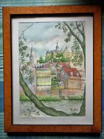 Aquarellbild, Blick vom Trojedamm zum Marburger Schloss, usw. Hessen - Lahntal Vorschau