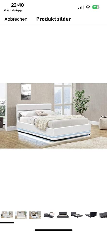 DRULINE LED-Bett - 160x200 - Bett mit Stauraum - Kunstleder weiß in Lehe