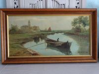 S. Sicardi Öl Bild Gemälde Holzrahmen 54x94 Fluss Landschaft Saarland - Homburg Vorschau
